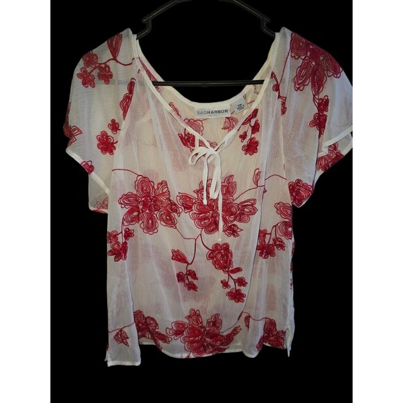 SAG HARBOR TOP WOMENS PETITE MEDUIM FLORAL - Picture 2 of 6